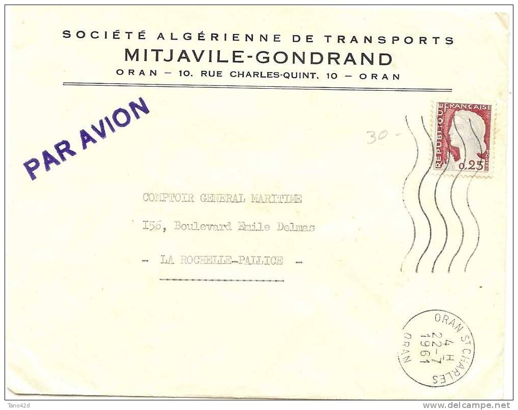 REF LGM - ALGERIE - LETTRE AVION ORAN LA ROCHELLE 22/7/1961 - Briefe U. Dokumente