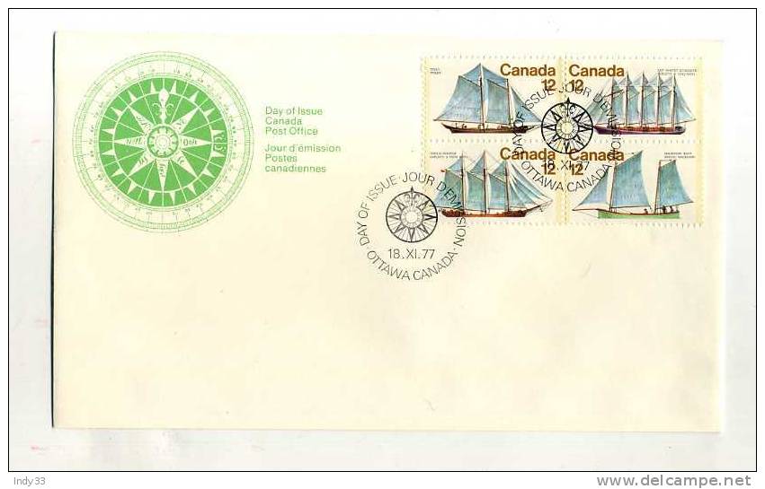 - CANADA . FDC BATEAUX . CACHET 1er JOUR OTTAWA 18/11/77 - 1971-1980