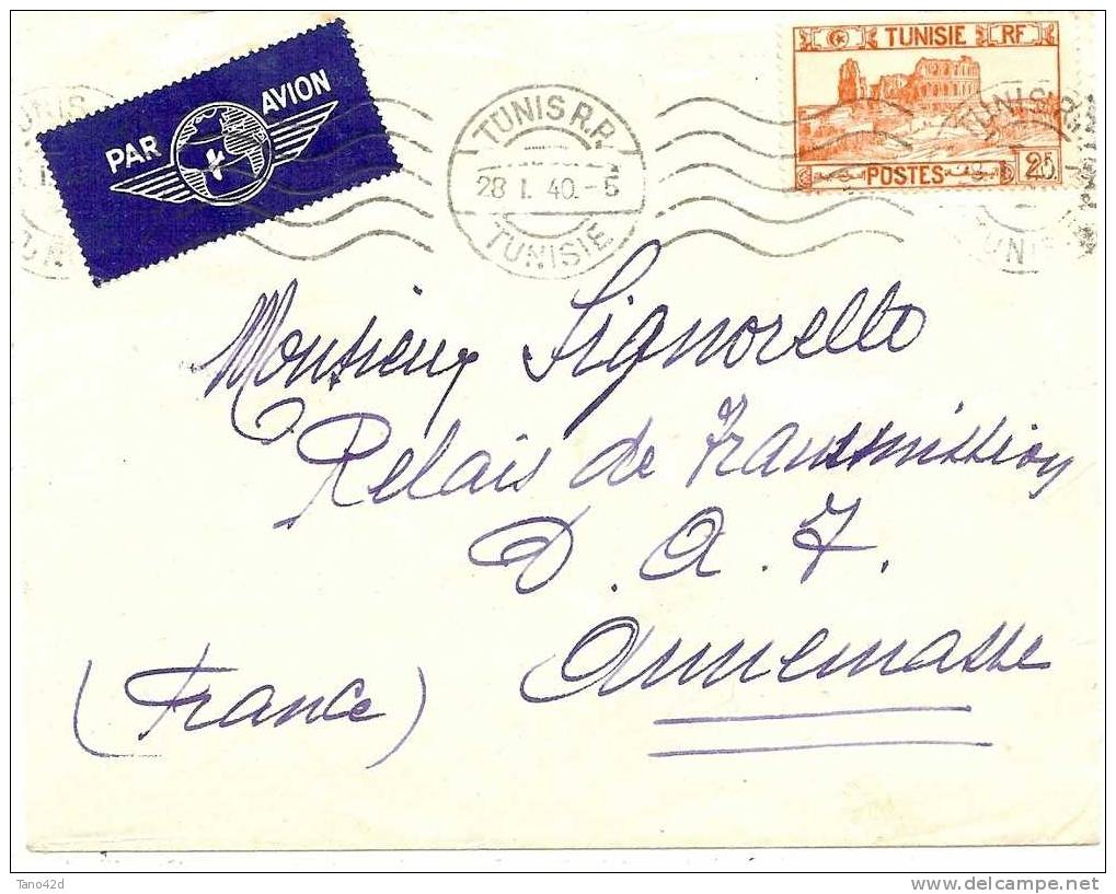 REF LGM - TUNISIE - LETTRE AVION TUNIS / ANNEMASSE 28/1/1940 - Covers & Documents