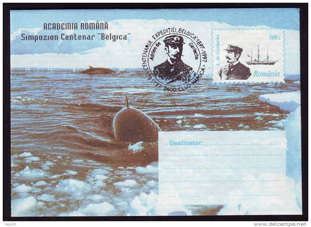 ROMANIA 1997  POLAR   COVER EXPEDITION BELGICA IN ANTARCTICA POLAR EXPLORER ADRIEN DE GHERLACHE. - Explorers