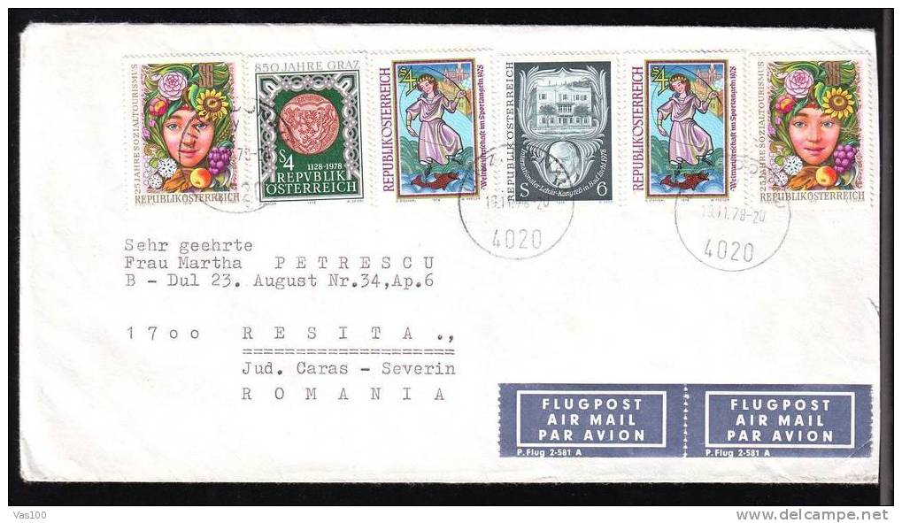 Austria 1978 COVER TO ROMANIA NICE FRANKING! 6 STAMPS! - Covers & Documents