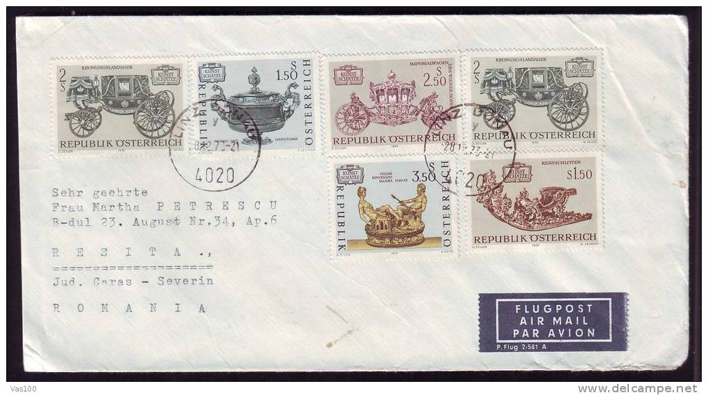 Austria 1973 COVER TO ROMANIA NICE FRANKING! 6 STAMPS! - Covers & Documents