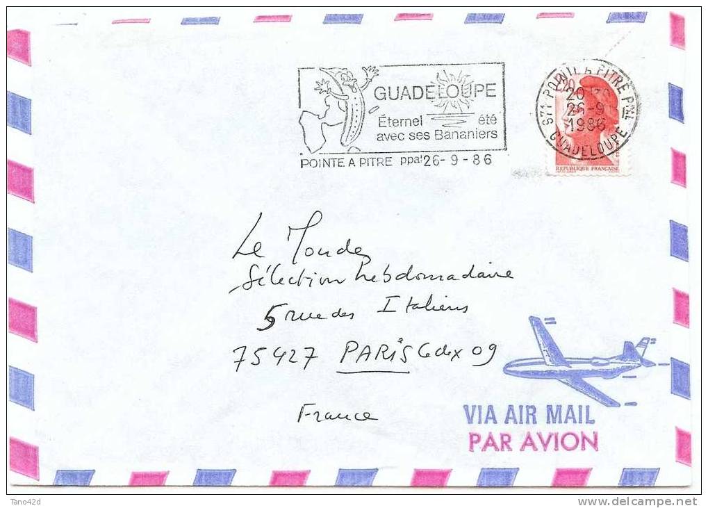 REF LGM - GUADELOUPE - LETTRE AVION POINTE  A PITRE / PARIS 29/6//1986 - Covers & Documents