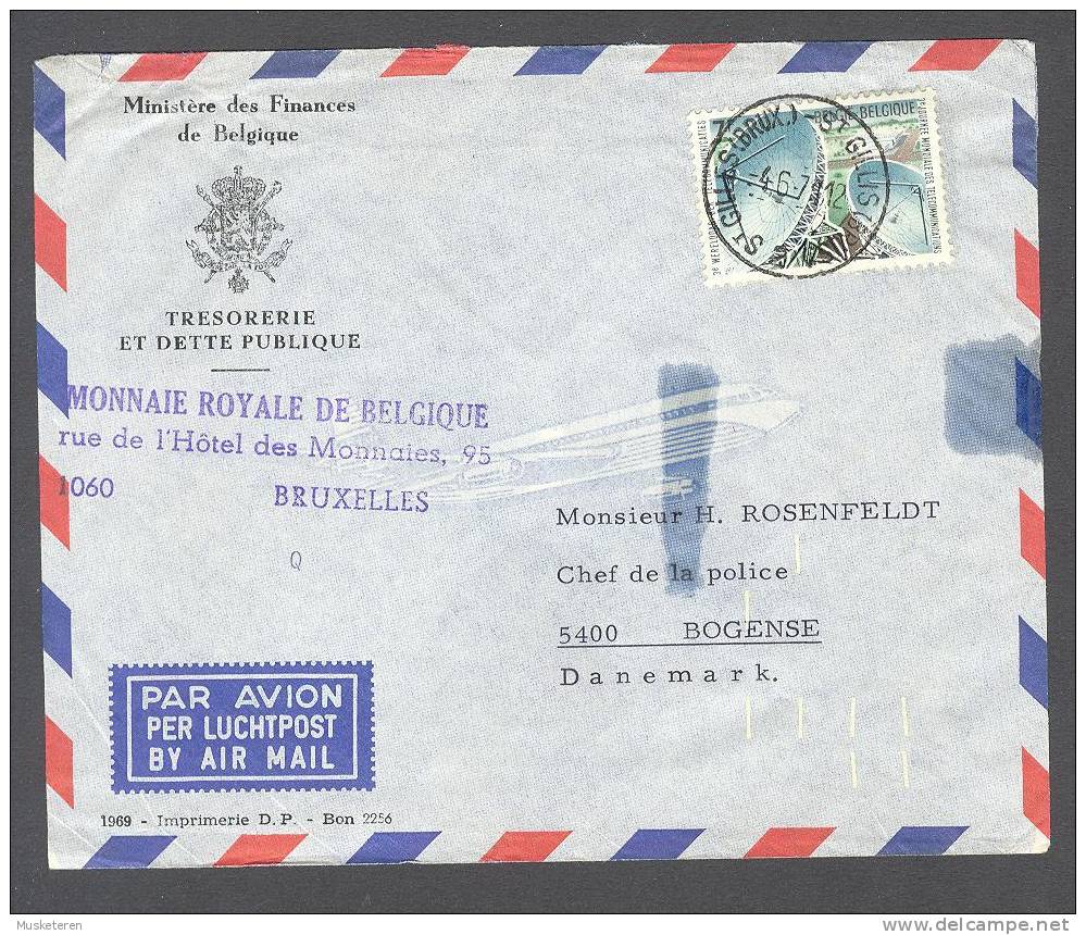 Belgium Par Avion Airmail Ministére Des Finances Tresorerie Deluxe 1971 St. Gilles Cover Chef De Police Bogense Denmark - Autres & Non Classés