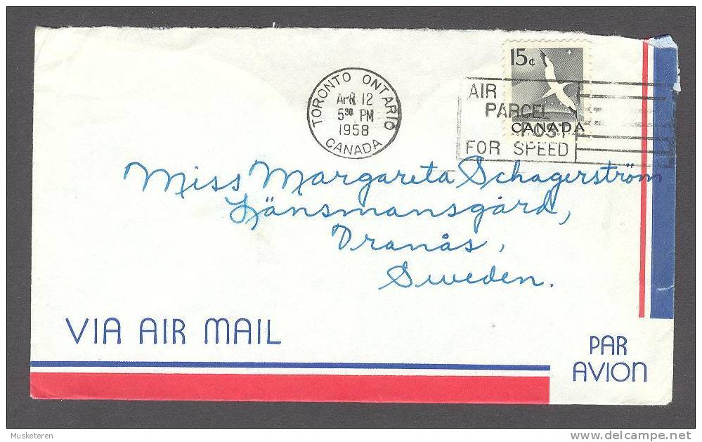 Canada Airmail Par Avion Deluxe Toronto Ontario 1958 Cover To Dranås Sweden - Airmail