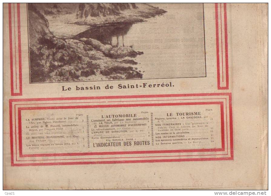 DIMANCHE AUTO 2 Janvier 1927 Tourisme, Pub, L´indicateur Des Routes, En Languedoc Saint Férréol ... - 1900 - 1949