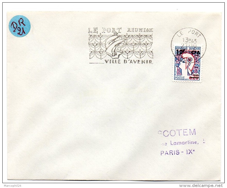 RÉUNION = LE PORT 1966 = FLAMME Non Codée = SECAP Illustrée D'un BATEAU à VOILE 'Ville D'avenir' Sur N° Yvt 349A - Lettres & Documents