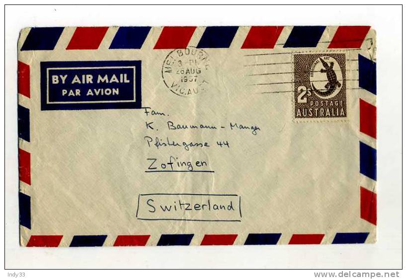 - AUSTRALIE . AFFRANCHISSEMENT SIMPLE SUR ENVELOPPE DE 1957 POUR LA SUISSE - Lettres & Documents