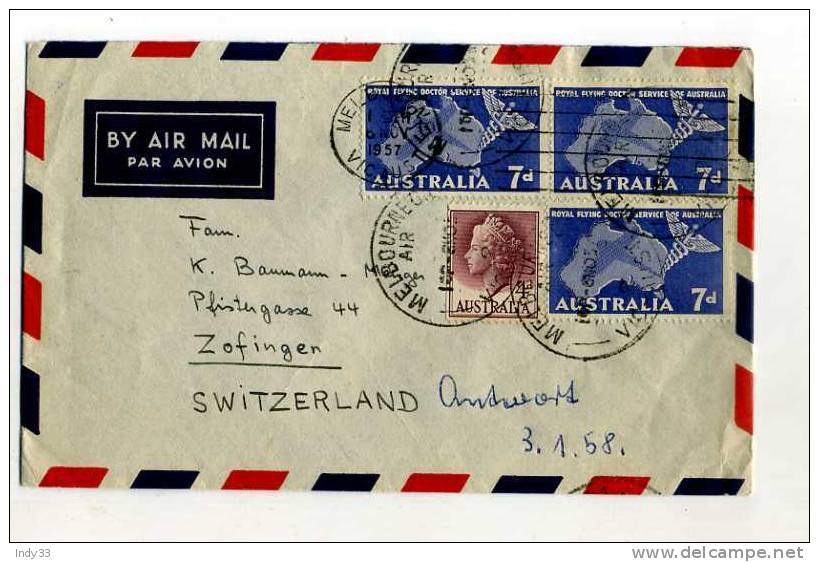 - AUSTRALIE . AFFRANCHISSEMENT SCOMPOSE SUR ENVELOPPE DE 1957  POUR LA SUISSE - Storia Postale