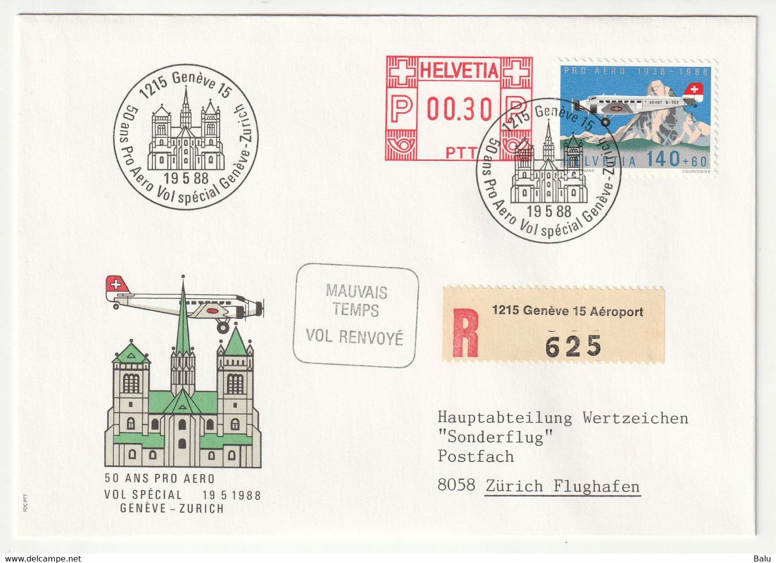 Schweiz 1988 19.5.88 Sonderflug 5 Umschläge PA 49 jeweils mit Ankunftsstempeln auf der Rückseite und Hülle. 11 Scans!