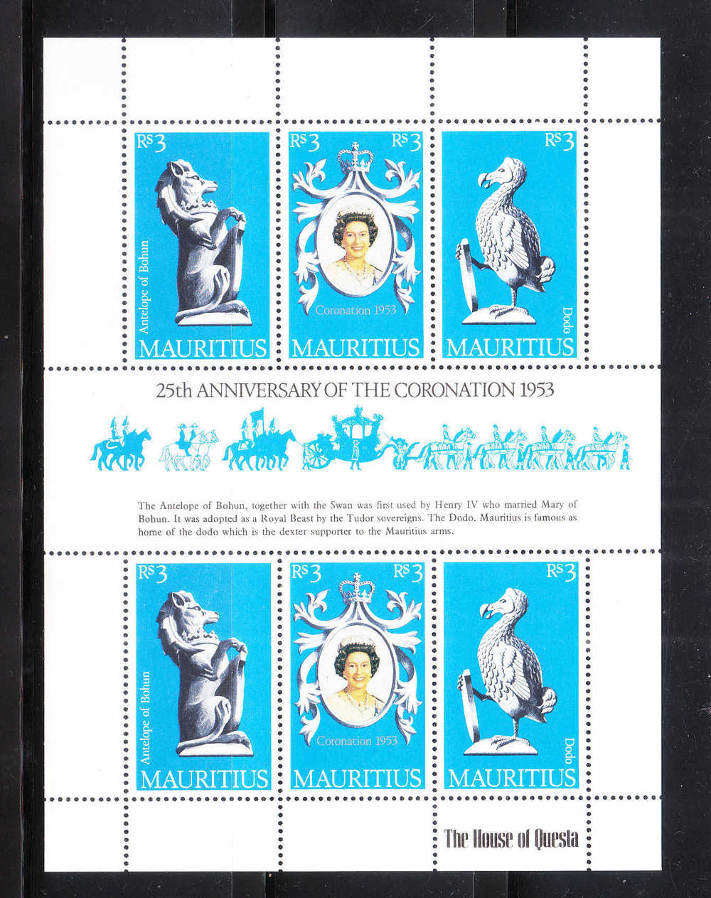 Mauritius 1978 QE Coronation Anniversary Issue Omnibus S/S MNH - Maurice (1968-...)