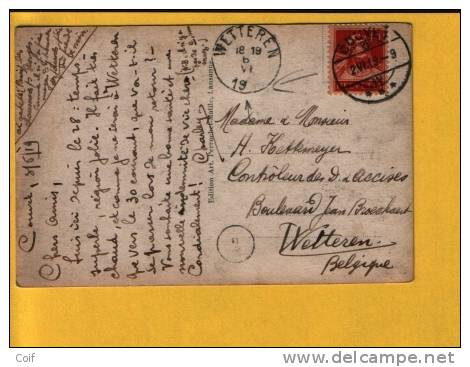 Kaart Verzonden Van COUVET (SUISSE) Naar WETTEREN (jaartal 19 Links : Noodstempel) - Foruna (1919)