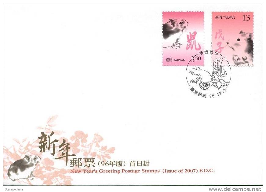 FDC 2007 Chinese New Year Zodiac Stamps- Rat Mouse 2008 - Roedores