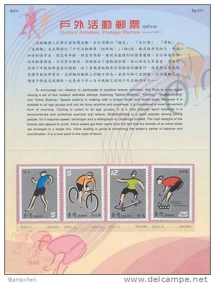 Folder 2007 Outdoor Activities Stamps Cycling Skating Walking Skateboarding - Skateboard