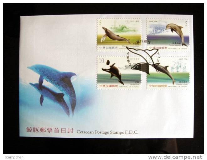 FDC Taiwan 2002 Cetacean Stamps Whale Dolphin Fishing Boat Whaler Fauna - FDC