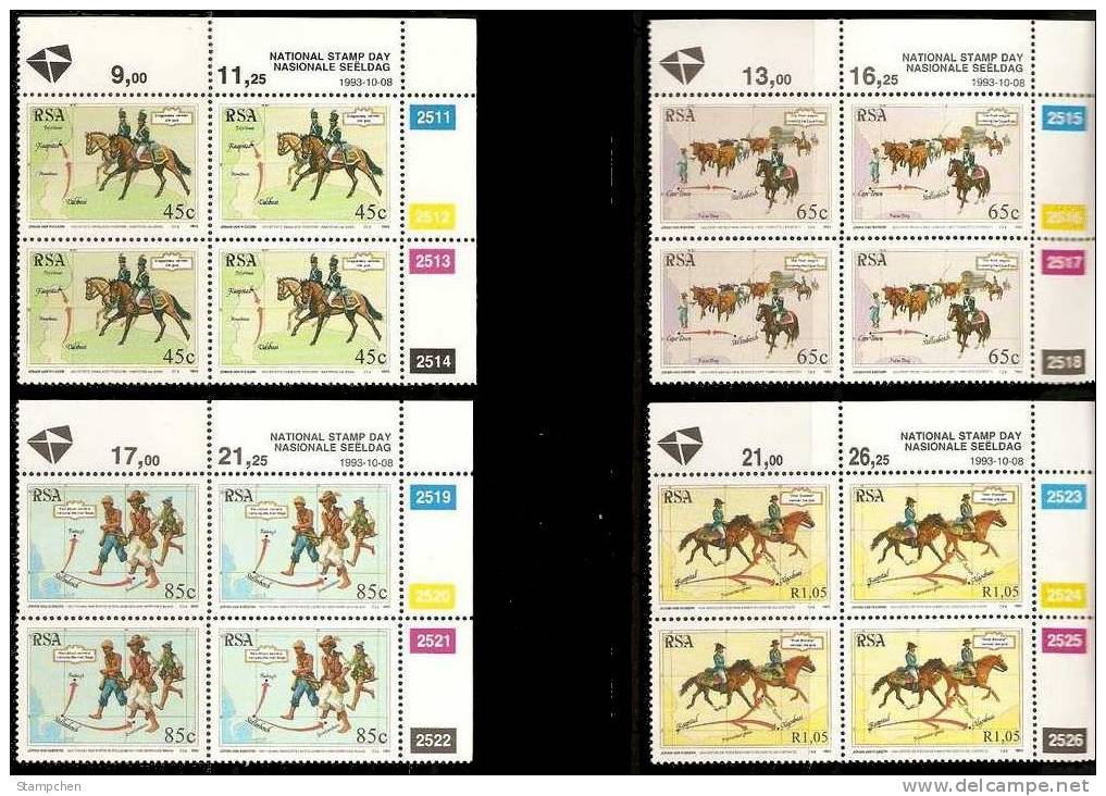 Block 4 With Margins-South Africa 1993 National Stamp Day Stamps Hosre Cow Ox Map Soldier - Vaches