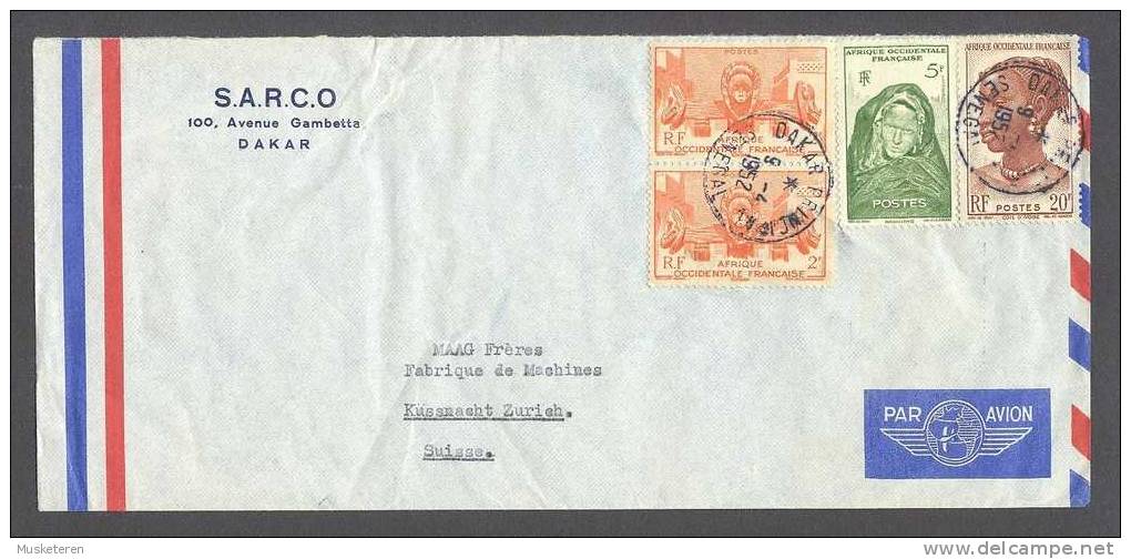 France A. O. F. Afrique Occidentale Francaise Deluxe DAKAR Senegal 1952 Cancel Cover To MAAG Suisse - Covers & Documents