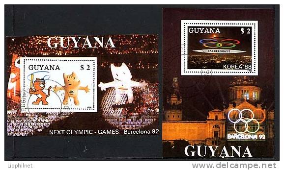 GUYANA 1988, BARCELONA 92, KOREA 88, ANNEAUX, LOGOS, 2 Blocs, Oblitérés. R444 - Zomer 1992: Barcelona