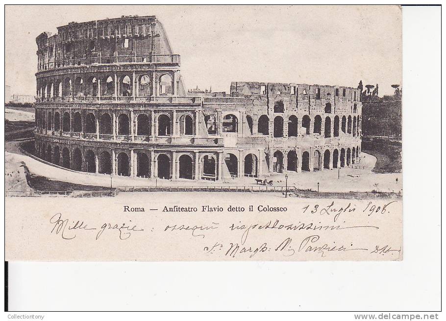 ROMA - ANFITEATRO FLAVIO DETTO IL COLOSSEO -  FP - VIAGG. 14/07/1908 - Colosseum