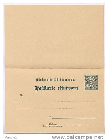WÜRTTEMBERG P42 Antwort-Postkarte Druckdatum 14 5 00 1 Kat. 4,00 € - Entiers Postaux