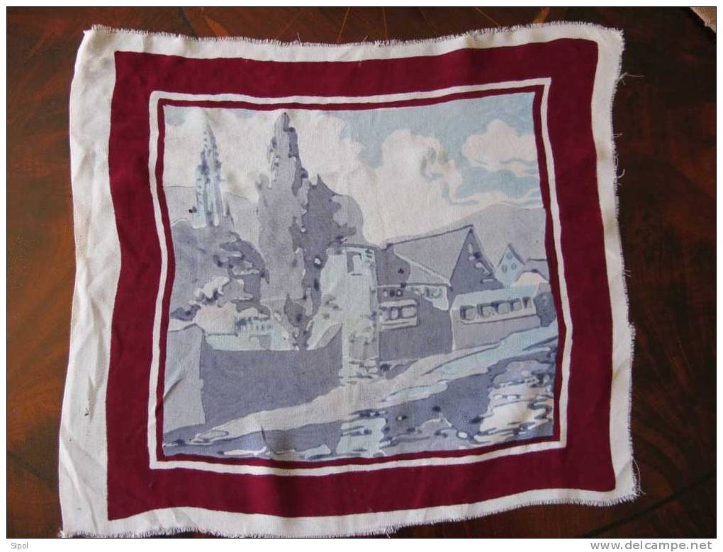 Mouchoir En Crèpe Représentant La Tour De La Sorcière,la Thur  Et La Cathédrale Imprimé Par Scheurer Lauth Thann - Handkerchiefs