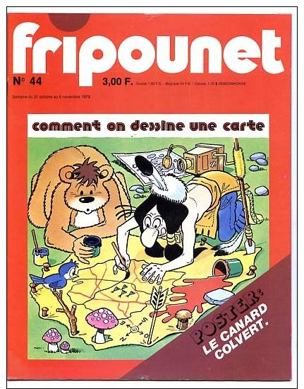 Fripounet 1979 N° 44 31 Octobre Poster Canard Colvert Pièce De Théâtre Double Page Cocodrillo Arlequin Pantalon Publicit - Fripounet