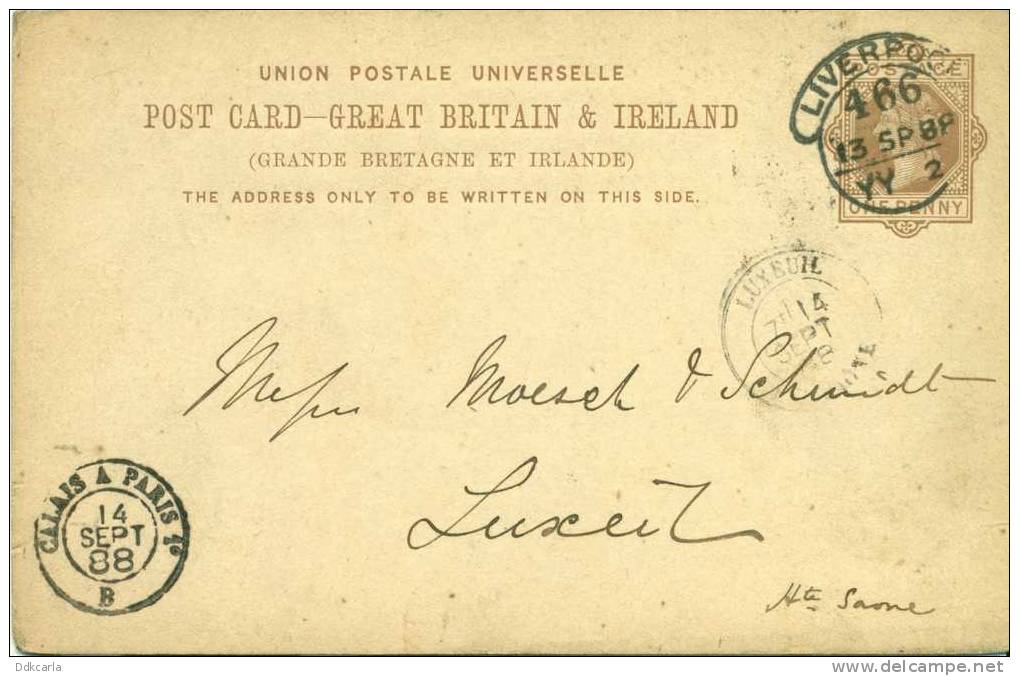 Post Card - Liverpool 1888 - Briefe U. Dokumente