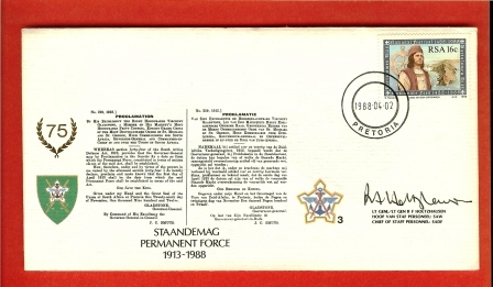 RSA 1988 Cover Permanent Force  With Signature Issue Nr. 3 - Militaria