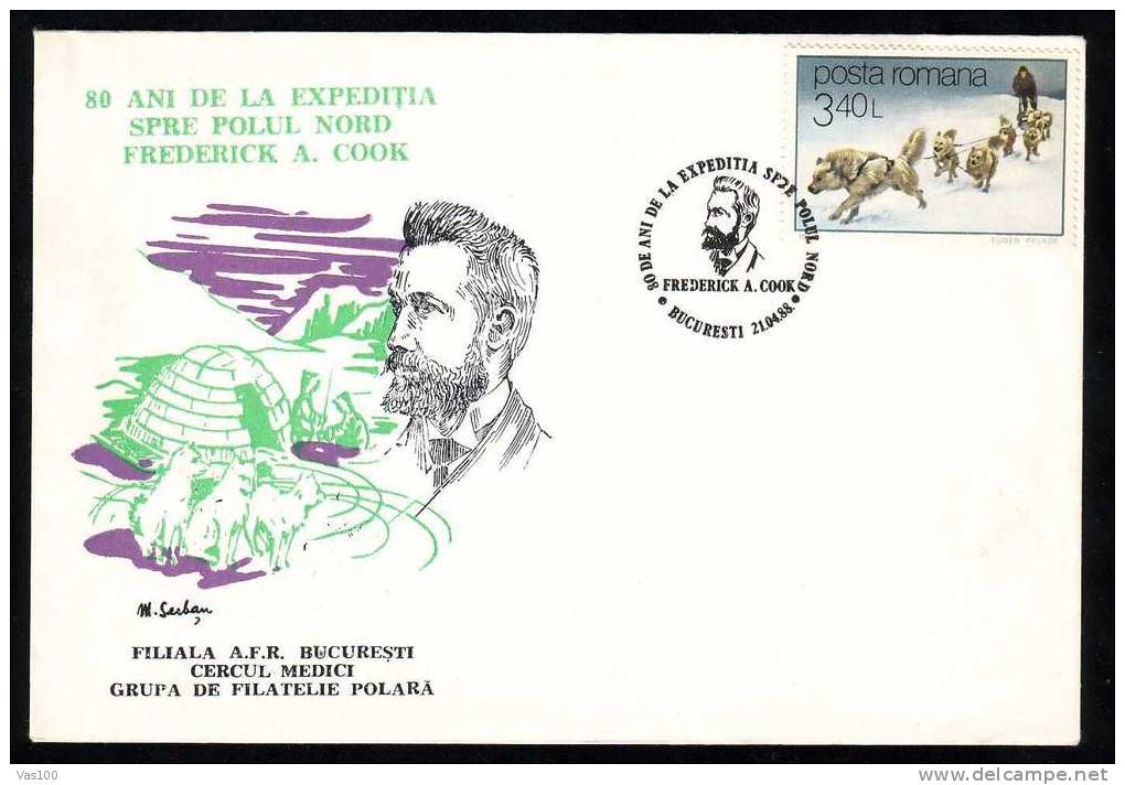 ROMANIA  1988 FREDERICK  A. COOK, 80 YEARS EXPEDITION IN ANTARCTICA. - Explorers