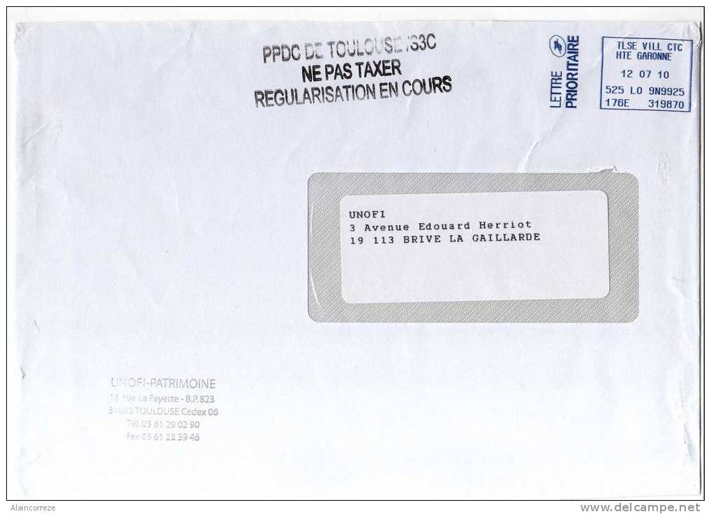 Haute Garonne Cachet Manuel "PPDC DE TOULOUSE / S3C NE PAS TAXER REGULARISATION EN COURS" Thème : Taxe - 1960-.... Briefe & Dokumente