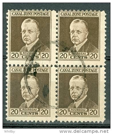 1925 20 Cent Canal Zone Harry Rousseaul Issue  #112 Block Of 4 - Canal Zone