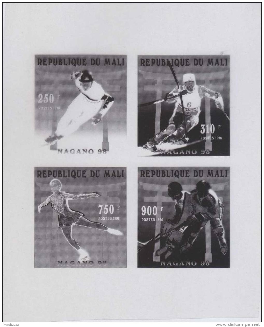 Mali 1998. Set Of 4 Offset Printing Films : Black, Yellow, Cyan & Magenta. Olympic Games Nagano. Skiing, Skating, Hockey - Winter 1998: Nagano