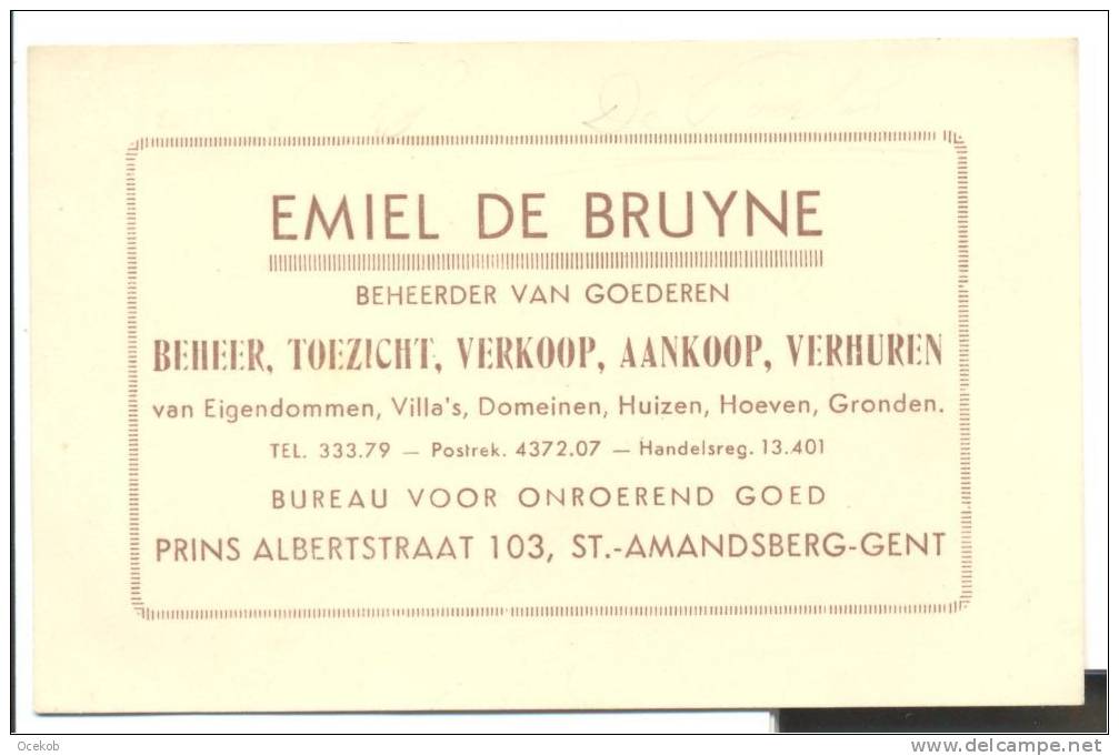 Visitekaartje St Amandsberg Emiel De Bruyne - Beheerder Van Goederen - Cartoncini Da Visita