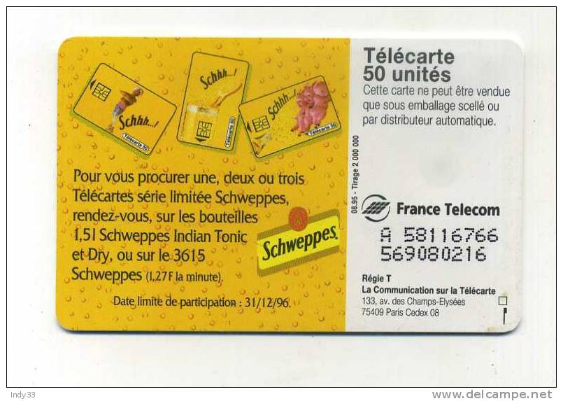 - TELECARTE FRANCE . TELECARTE SCWEPPES 1995 - Alimentación