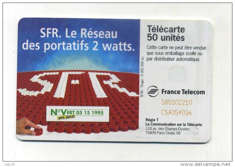 - TELECARTE FRANCE . TELECARTE SFR 1995 - Opérateurs Télécom