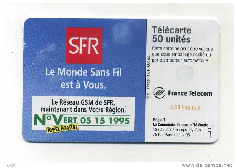 - TELECARTE FRANCE . TELECARTE SFR 1995 - Telecom Operators