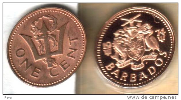 BARBADOS 1 CENT NEPTUNE'S EMBLEM  FRONT EMBLEM BACK 1974 PROOF  KM10a READ DESCRIPTION CAREFULLY !!! - Barbades