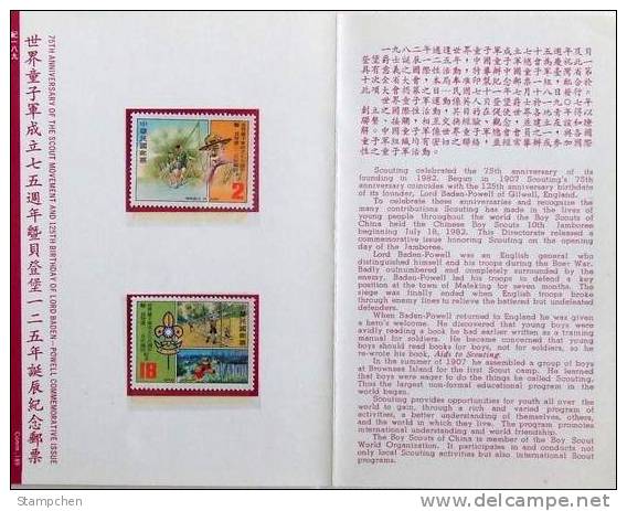 Folder Taiwan 1982 75th Anni Of Boy Scout Stamps Jamboree Baden Powell Camp Sport - Neufs