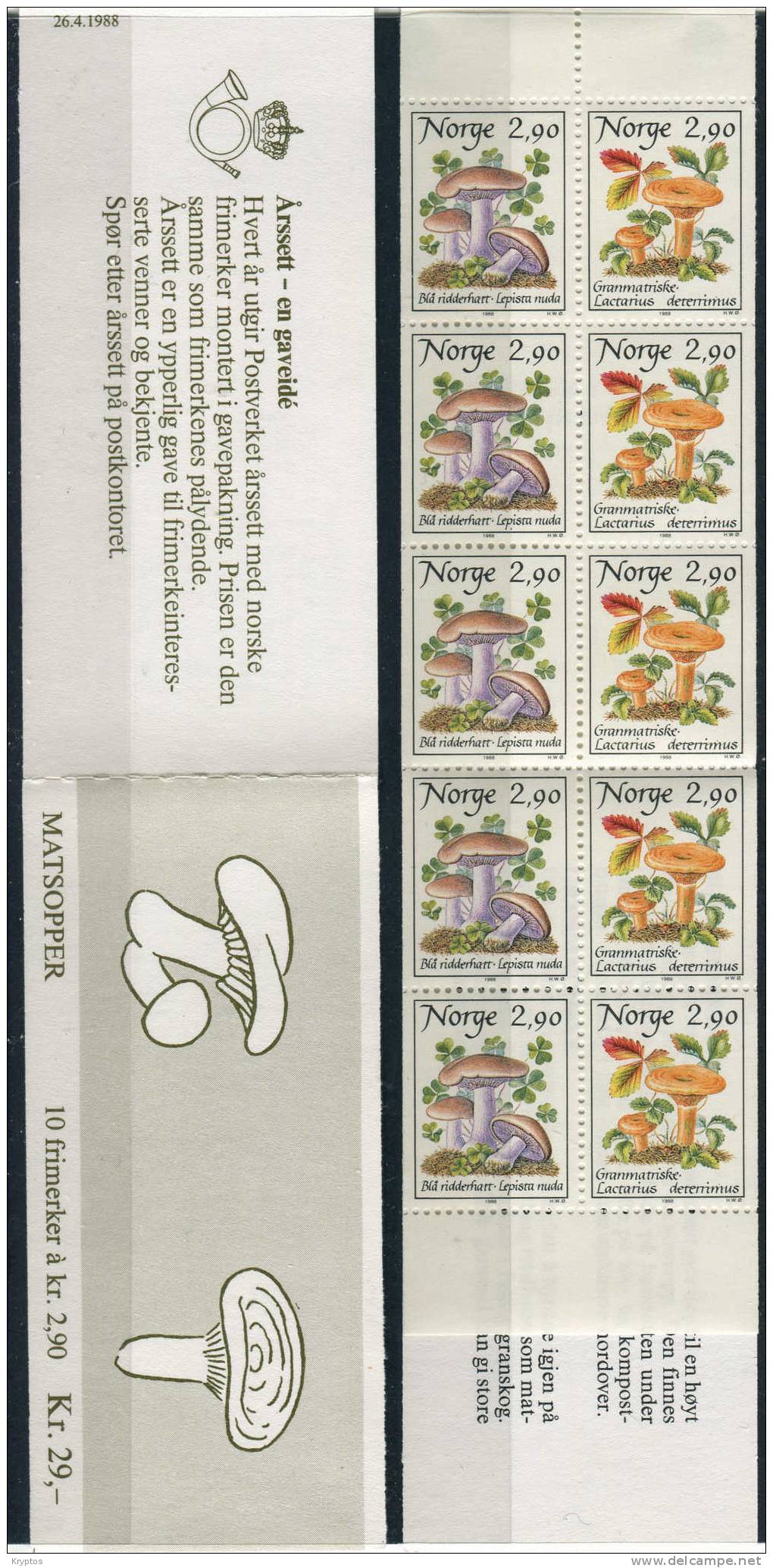 Norway 1988 - Mushrooms Complete Booklet Set ** - Markenheftchen