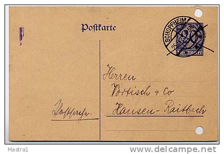 DR  DP 2  Dienstpostkarte  Schopfheim - Raitbach Formulaufbrauch 1923 - Cartes Postales