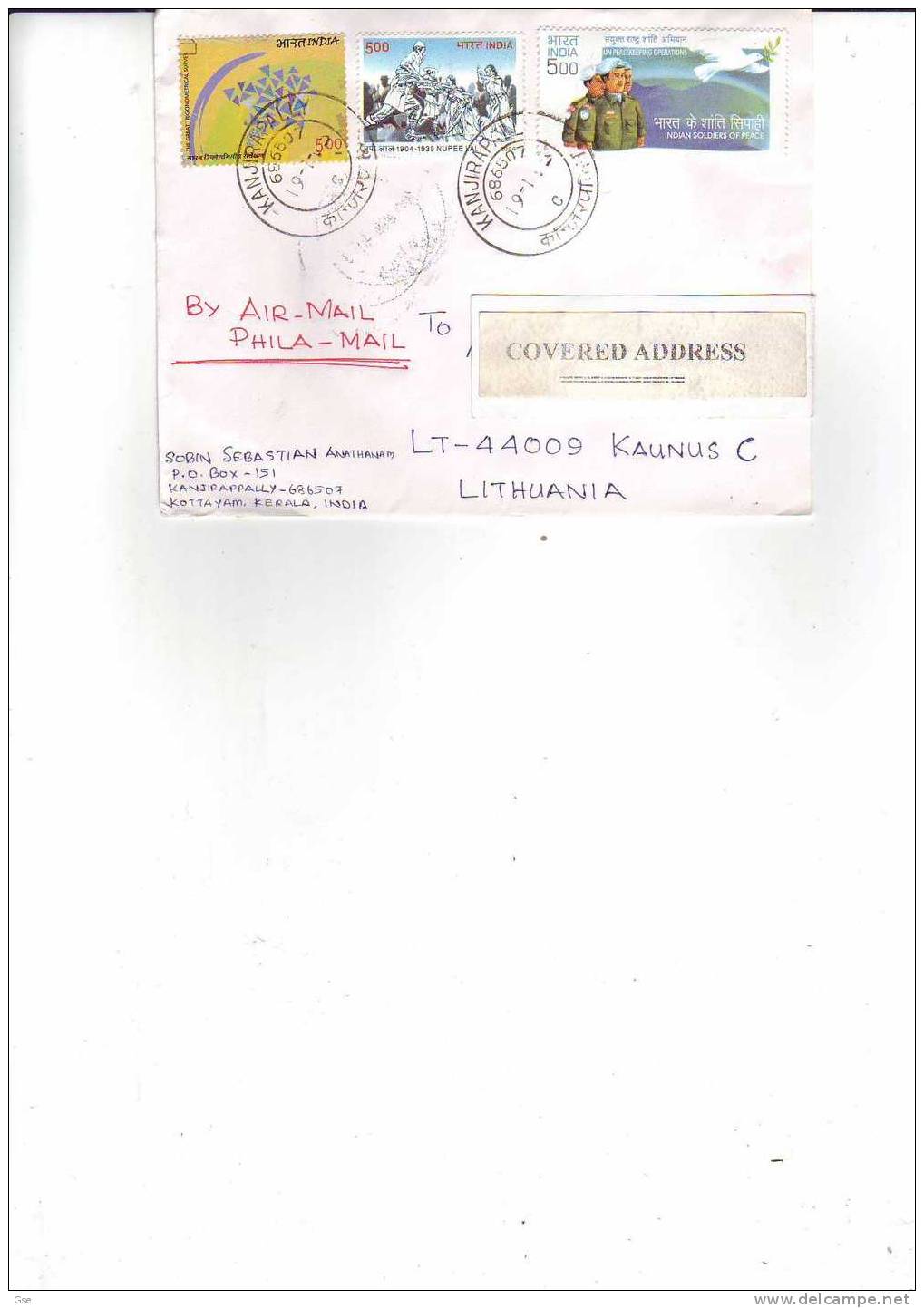 INDIA  2005 -lettera Per La Lituania - Lettres & Documents