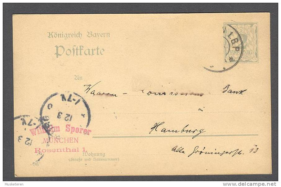 Bayern Postal Stationery Ganzsache Entier Postkarte WILHELM SPORER München Commercial Card (2 Scans) - Postwaardestukken