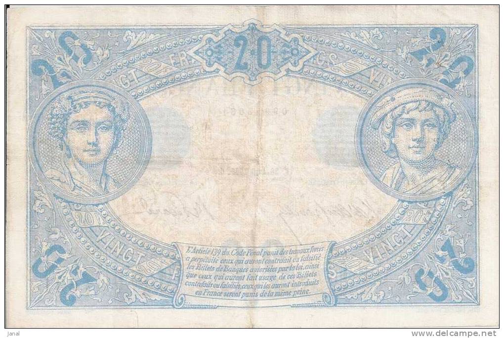 -  FRANCE - BILLET - 20 F - BLEU - C - 28 AVRIL 1906 - C  - N° 631 - - 20 F 1905-1913 ''Bleu''