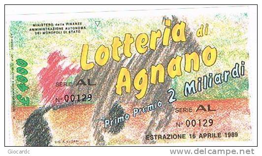 LOTTERIA DI AGNANO 1989: IPPICA - Biglietti Della Lotteria