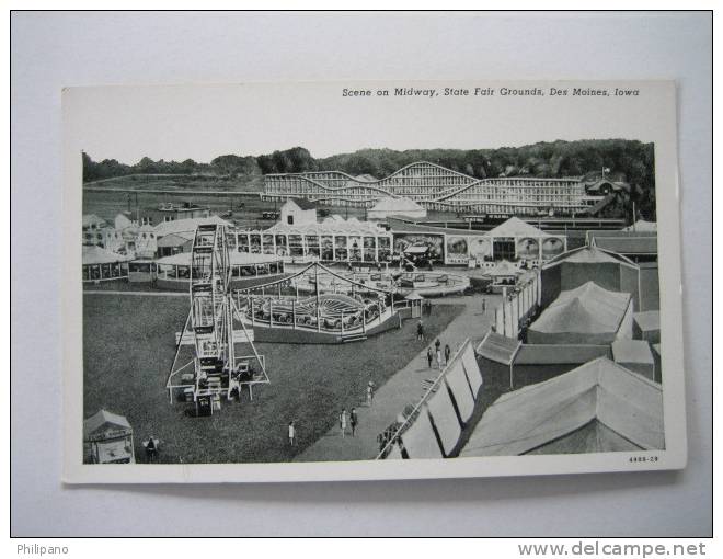 Amusement Park -- Scene On Midway State Fair Grounds Des Moines Iowa  Vintage Wb - Other & Unclassified