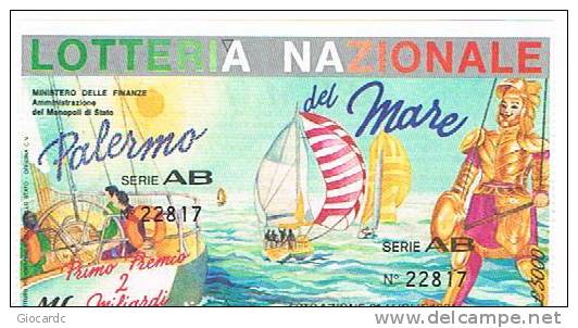 LOTTERIA NAZIONALE DEL MARE 1991:  REGATA, A PALERMO - Biglietti Della Lotteria