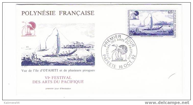 TAHITI / POLYNESIE FRANCAISE / VIème FESTIVAL DES ARTS DU PACIFIQUE / VUE DE L´ÎLE D´OTAHITI / TIMBRE : 65 F, De 1992 - Tahiti