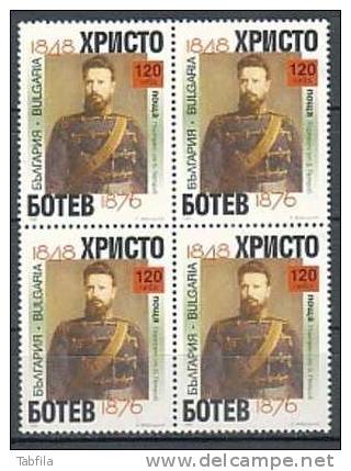 BULGARIA / BULGARIE - 1998 - 150 Ans De La Naissance Du Poete Revolutionaire Christo Botev - Bl De 4** - Neufs