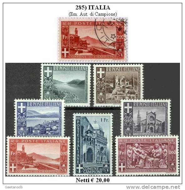 Italia-A.00285 - Campione 1944 - Sassone: N. 6/12 (+) - Hinged - Linguellata. - Emissions Locales/autonomes