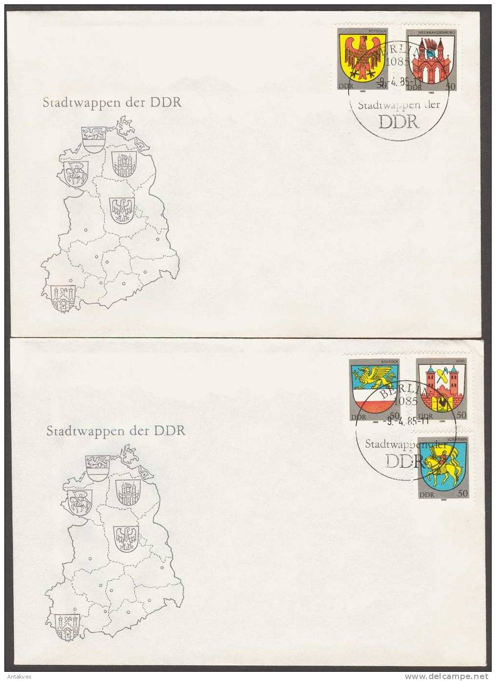 Democratic Republic Germany DDR 1985 Arms Stadtwappen 2 FDC - Omslagen